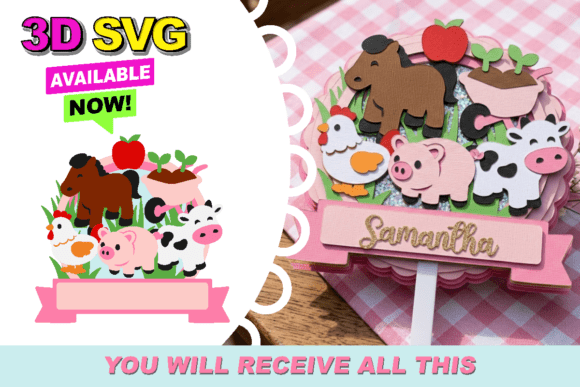Download Farm Pink Cake Topper 3D SVG - Pink Collection