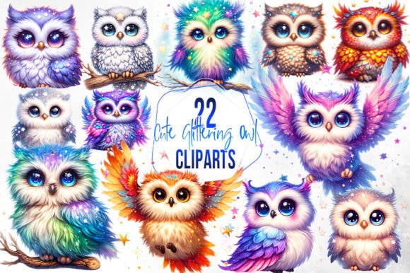 Download Glittering Cute Owl Sublimation Clipart - Owl Collection