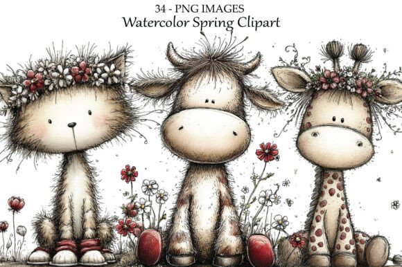 Download Watercolor Spring Farm Animal Clipart - Premium Resources