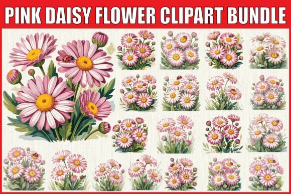 Download Pink Daisy Flower Clipart Bundle - Pink Collection